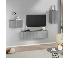 TV staliukas TV spintelių komplektas, 4 dalių, pilkas ąžuolo, mediena