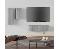 TV staliukas TV spintelių komplektas, 4 dalių, pilkas ąžuolo, mediena