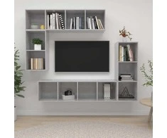 TV staliukas TV spintelių komplektas, 4 dalių, betono pilkas, mediena