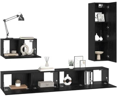 TV staliukas TV spintelių komplektas 4 pcs Juodas ąžuolas Apdirbta mediena