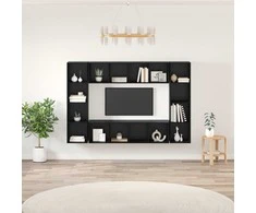 TV staliukas TV spintelių komplektas 4 pcs Juoda 37 x 37 x 142,5 cm
