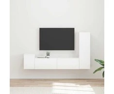 TV staliukas TV spintelių komplektas 4 pcs Aukštai blizganti balta