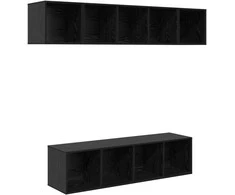 TV staliukas TV spintelių komplektas 4 pcs Juodas ąžuolas Apdirbta mediena