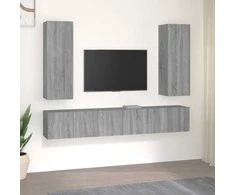 TV staliukas TV spintelių komplektas, 5 dalių, pilkas ąžuolo, mediena
