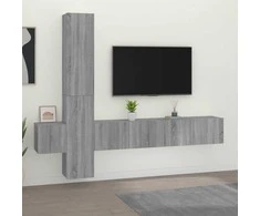 TV staliukas TV spintelių komplektas, 5 dalių, pilkas ąžuolo, mediena