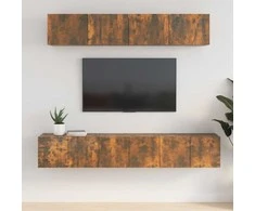 TV staliukas TV spintelių komplektas, 5 dalių, dūminio ąžuolo, mediena