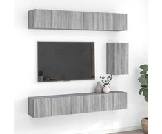 TV staliukas TV spintelių komplektas, 7 dalių, pilkas ąžuolo, mediena