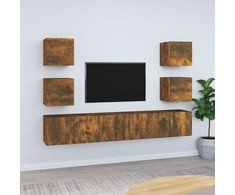 TV staliukas TV spintelių komplektas, 7 dalių, dūminio ąžuolo, mediena