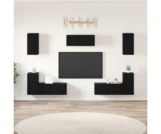 TV staliukas TV spintelių komplektas 7 pcs Juodas ąžuolas Apdirbta mediena