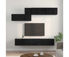 TV staliukas TV spintelių komplektas 7 pcs Juodas ąžuolas Apdirbta mediena