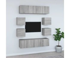 TV staliukas TV spintelių komplektas, 8 dalių, pilkas ąžuolo, mediena