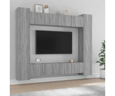TV staliukas TV spintelių komplektas, 8 dalių, pilkas ąžuolo, mediena