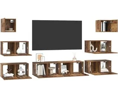 TV staliukas TV spintelių komplektas 8 pcs Senovinis medis Apdirbta mediena