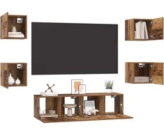TV staliukas TV spintelių komplektas 6 pcs Senovinis medis Apdirbta mediena