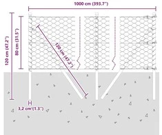 Heksagonalinė tvoros tvirtinimo sistema 10 x 0,8 m Pilka