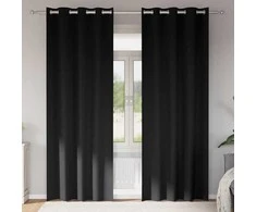 Užuolaidos su žiedais, blokuojančios šviesą 2 pcs Juoda