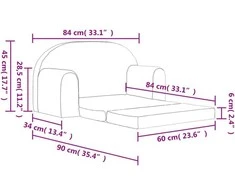 Vaikiška dvivietė sofa-lova, antracito, minkštas pliušas