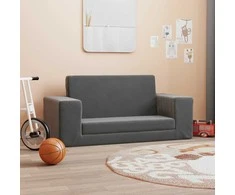 Vaikiška dvivietė sofa-lova, antracito, minkštas pliušas