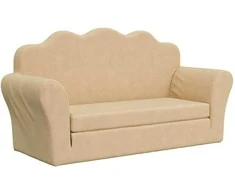Vaikiška dvivietė sofa-lova, kreminės spalvos, minkštas pliušas