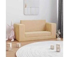 Vaikiška dvivietė sofa-lova, kreminės spalvos, minkštas pliušas