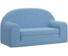 Vaikiška dvivietė sofa-lova, mėlynos spalvos, minkštas pliušas