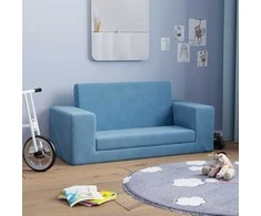 Vaikiška dvivietė sofa-lova, mėlynos spalvos, minkštas pliušas