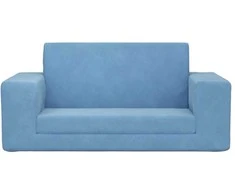 Vaikiška dvivietė sofa-lova, mėlynos spalvos, minkštas pliušas