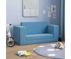 Vaikiška dvivietė sofa-lova, mėlynos spalvos, minkštas pliušas