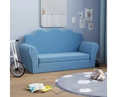 Vaikiška dvivietė sofa-lova, mėlynos spalvos, minkštas pliušas
