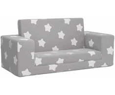 Vaikiška dvivietė sofa-lova, pilka, pliušas, su žvaigždėmis