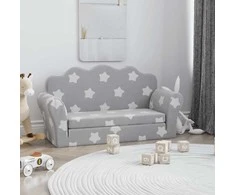 Vaikiška dvivietė sofa-lova, pilka, pliušas, su žvaigždėmis