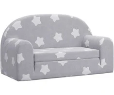 Vaikiška dvivietė sofa-lova, pilka, pliušas, su žvaigždėmis