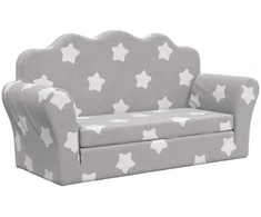 Vaikiška dvivietė sofa-lova, pilka, pliušas, su žvaigždėmis