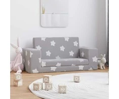 Vaikiška dvivietė sofa-lova, pilka, pliušas, su žvaigždėmis