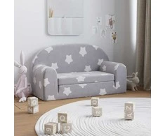 Vaikiška dvivietė sofa-lova, pilka, pliušas, su žvaigždėmis
