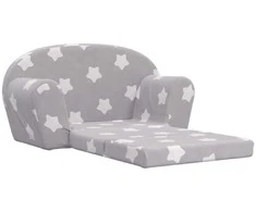 Vaikiška dvivietė sofa-lova, pilka, pliušas, su žvaigždėmis