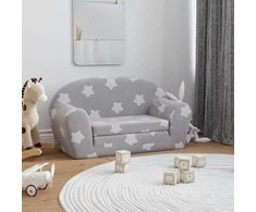 Vaikiška dvivietė sofa-lova, pilka, pliušas, su žvaigždėmis