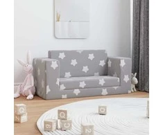 Vaikiška dvivietė sofa-lova, pilka, pliušas, su žvaigždėmis