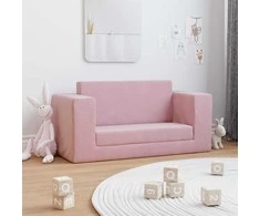 Vaikiška dvivietė sofa-lova, rožinės spalvos, minkštas pliušas