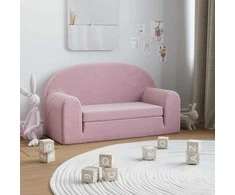 Vaikiška dvivietė sofa-lova, rožinės spalvos, minkštas pliušas