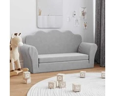 Vaikiška dvivietė sofa-lova, šviesiai pilka, minkštas pliušas