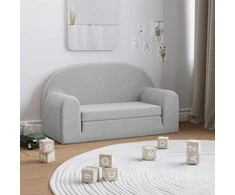Vaikiška dvivietė sofa-lova, šviesiai pilka, minkštas pliušas