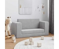 Vaikiška dvivietė sofa-lova, šviesiai pilka, minkštas pliušas