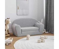 Vaikiška dvivietė sofa-lova, šviesiai pilka, minkštas pliušas