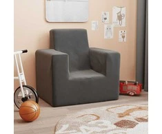 Vaikiška sofa, antracito spalvos, minkštas pliušas