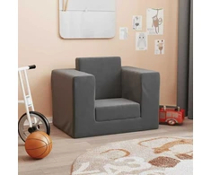 Vaikiška sofa-lova, antracito spalvos, minkštas pliušas