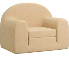 Vaikiška sofa-lova, kreminės spalvos, minkštas pliušas