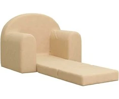 Vaikiška sofa-lova, kreminės spalvos, minkštas pliušas