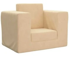 Vaikiška sofa-lova, kreminės spalvos, minkštas pliušas