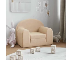 Vaikiška sofa-lova, kreminės spalvos, minkštas pliušas